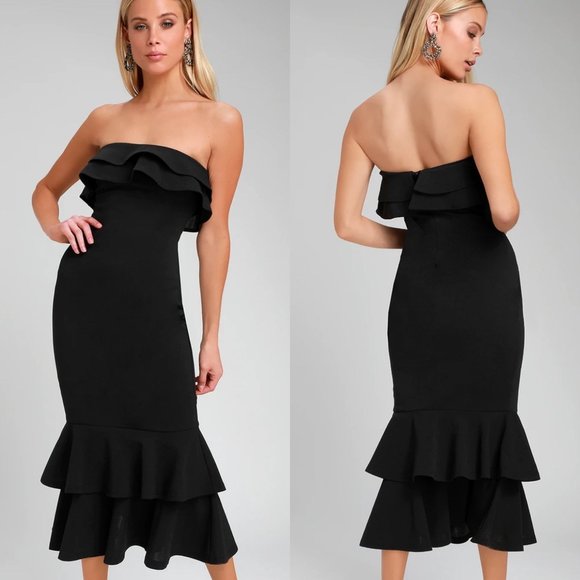 Lulus Dresses & Skirts - Lulu's Glam Life Black Ruffled Strapless Midi Dres
